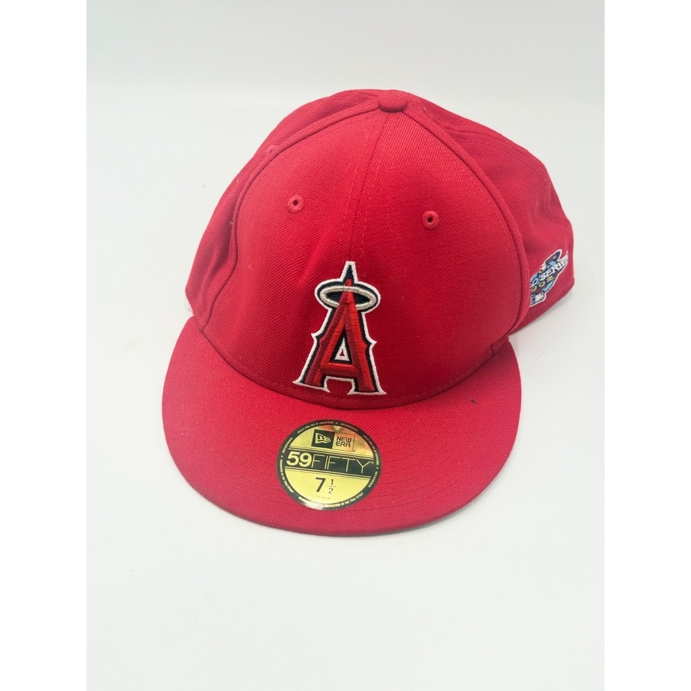 New Era 59FIFTY Los Angeles Angels 2002 World Series Gray UV Red Hat 7 1/2 AS IS
